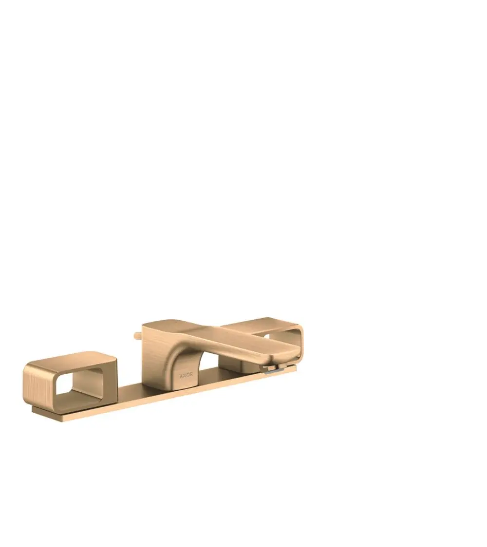 AXOR Waschtischarmatur in gebürstetem Bronze-Finish mit drei Auslässen und Zugstangen-Ablaufgarnitur, flache Montageplatte.